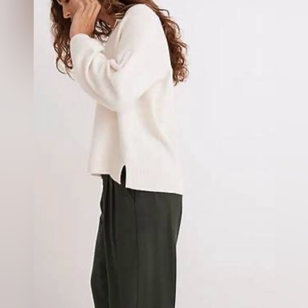 Madewell Antique Cream Wiltshire Sweater with Olive Green Trim - Size S - Picture 2 of 7